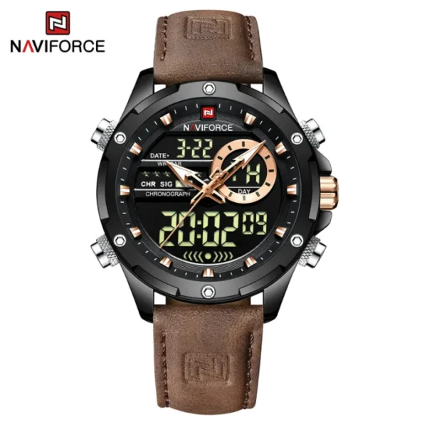 NAVIFORCE Men's Watch Original LED Light Leather Strap Waterproof NF9208 - Image 4