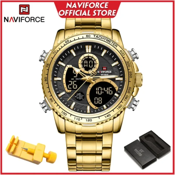 NAVIFORCE Genuine Quartz Watch for Men Waterproof LCD Dual Display Silver Stainless Steel NF9182 - Image 2