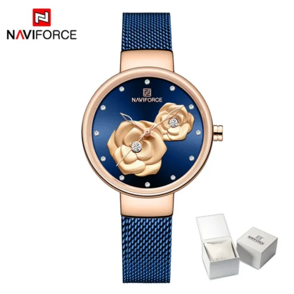 NAVIFORCE Women's Quartz Watch Elegant Rose Pattern Fashion Casual Luxury Waterproof 30m Stainless Steel Mesh Strap NF5013 - Image 4