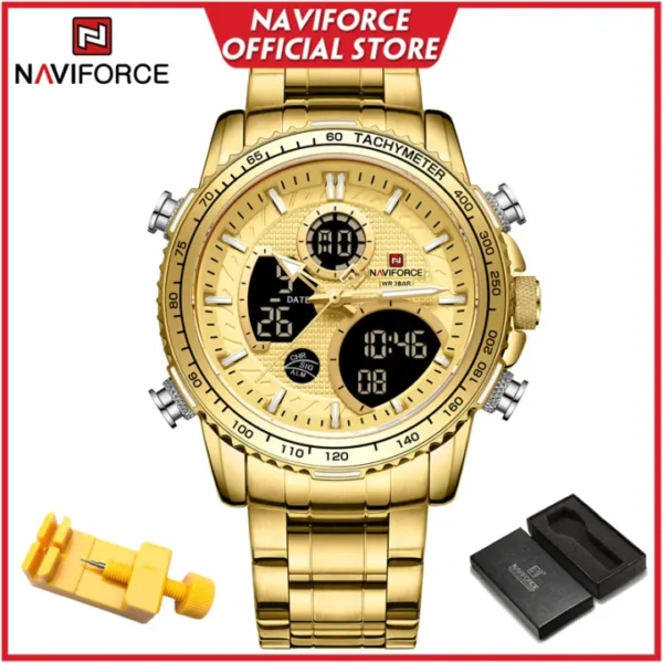 NAVIFORCE Genuine Quartz Watch for Men Waterproof LCD Dual Display Silver Stainless Steel NF9182 - Image 3