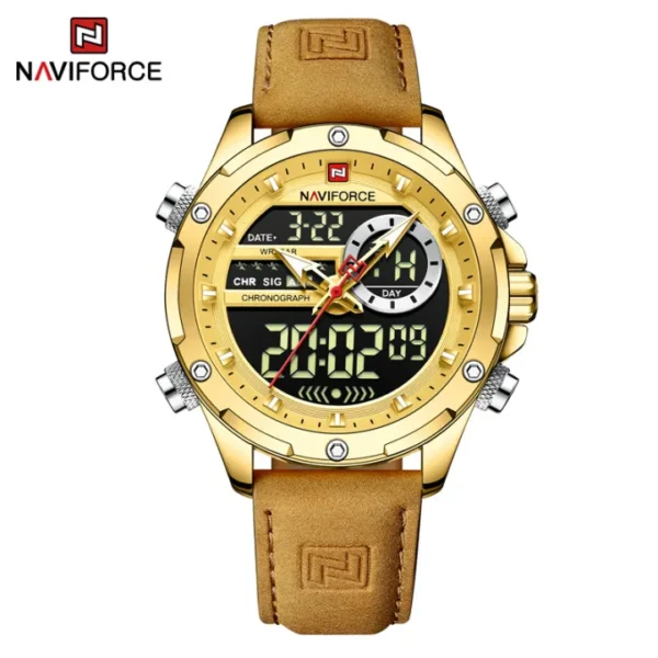NAVIFORCE Men's Watch Original LED Light Leather Strap Waterproof NF9208