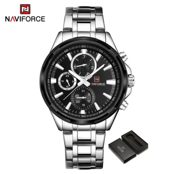 NAVIFORCE Original Men's Casual Waterproof Stainless Steel Quartz Double Date Watch JNF9089 - Image 3