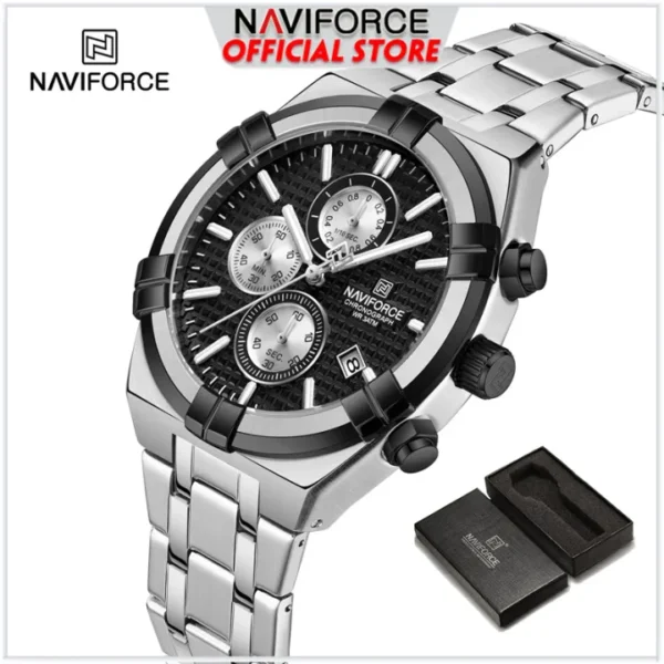 NAVIFORCE Men's Watch Waterproof Genuine Stainless Steel Stopwatch with Box 8042 - Image 5