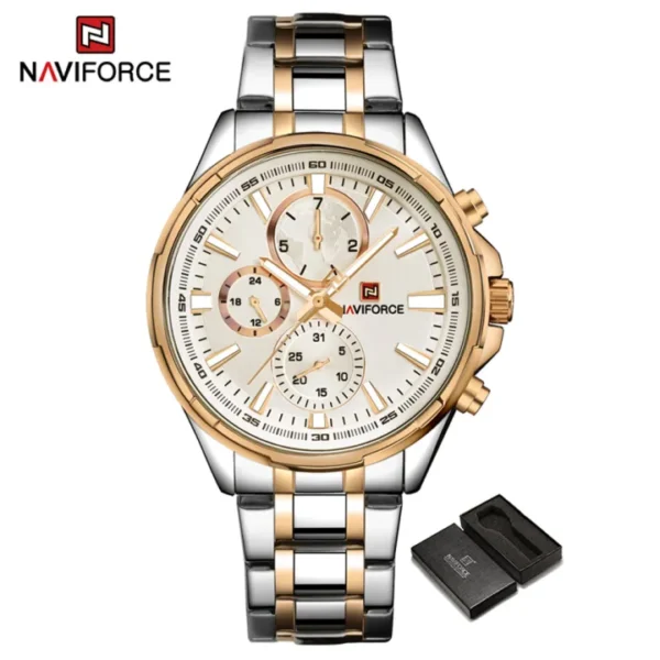 NAVIFORCE Original Men's Casual Waterproof Stainless Steel Quartz Double Date Watch JNF9089 - Image 5