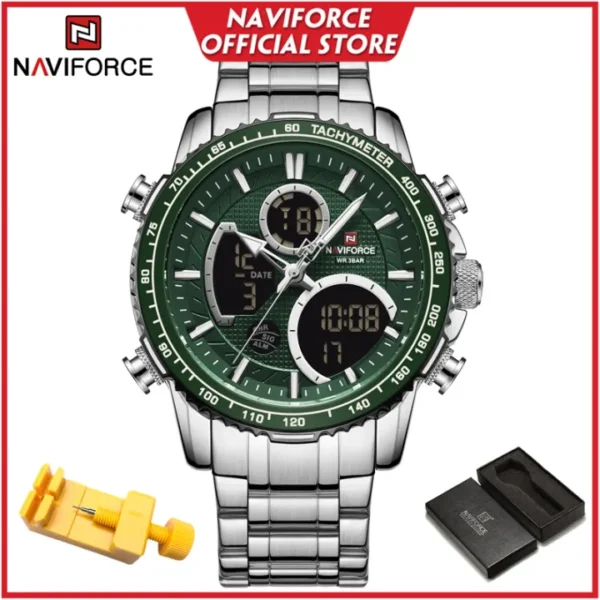 NAVIFORCE Genuine Quartz Watch for Men Waterproof LCD Dual Display Silver Stainless Steel NF9182 - Image 6
