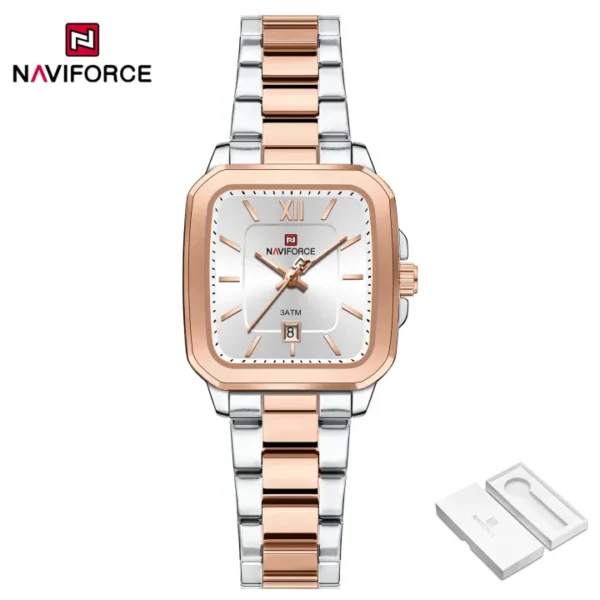 NAVIFORCE Original Women's Watch Square Quartz Casual 30m Waterproof Stainless Steel Strap Fashion Women Luminous NF9239L - Image 2