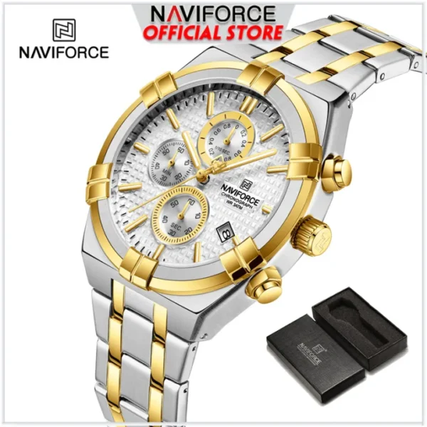 NAVIFORCE Men's Watch Waterproof Genuine Stainless Steel Stopwatch with Box 8042 - Image 3