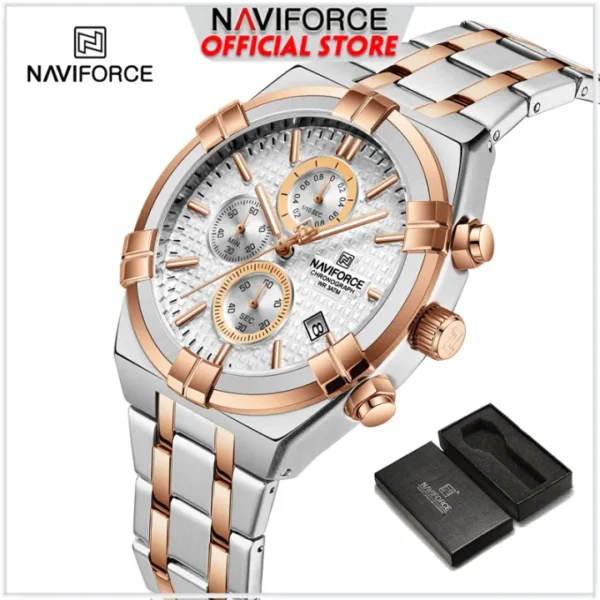 NAVIFORCE Men's Watch Waterproof Genuine Stainless Steel Stopwatch with Box 8042 - Image 2