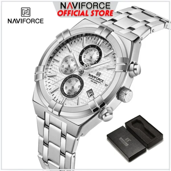 NAVIFORCE Men's Watch Waterproof Genuine Stainless Steel Stopwatch with Box 8042 - Image 6