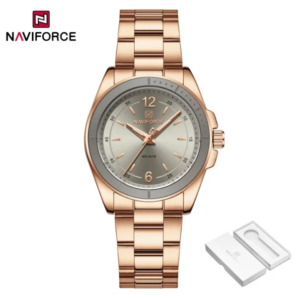 NAVIFORCE Women's Casual Quartz Watch Genuine Stainless Steel Strap 3ATM Waterproof Fashion Watch NF5062 - Image 2