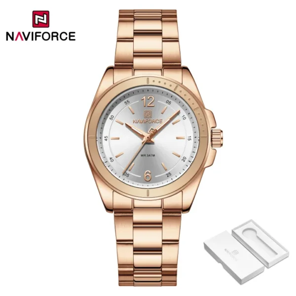 NAVIFORCE Women's Casual Quartz Watch Genuine Stainless Steel Strap 3ATM Waterproof Fashion Watch NF5062 - Image 3